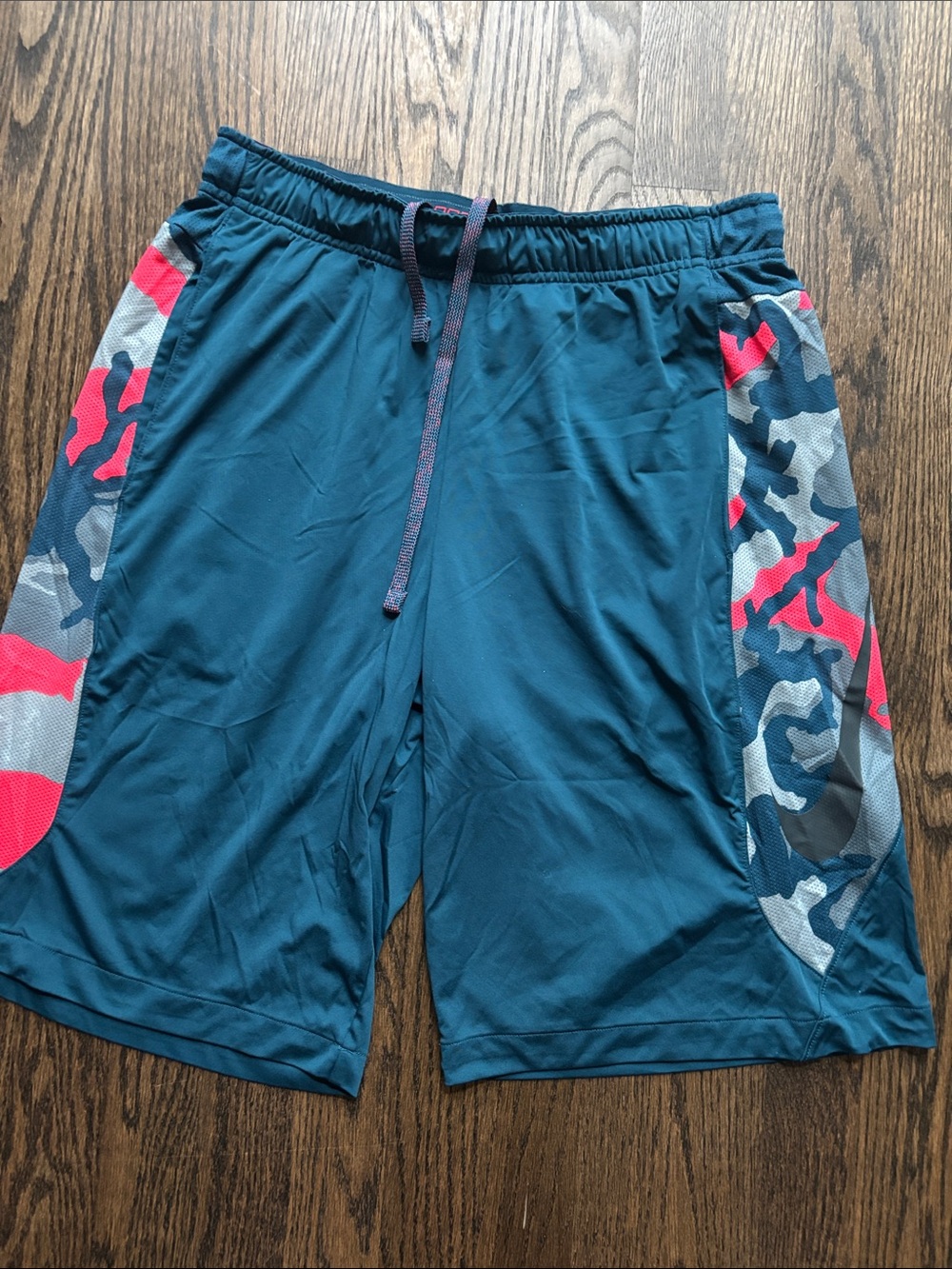 Nike Teal Athletic Shorts with Pink & Gray Camo Panels